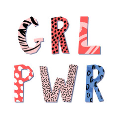 GRL PWR hand drawn lettering. Vector illustration. Poster design with abstract pattern.