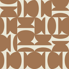 Modern vector abstract seamless geometric pattern with circle, semicircles and ovals in retro scandinavian style. Pastel colored simple shapes background.