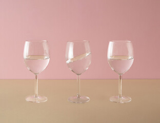 Be different. Tree glasses, on a pastel background. creative concept. Minimal.