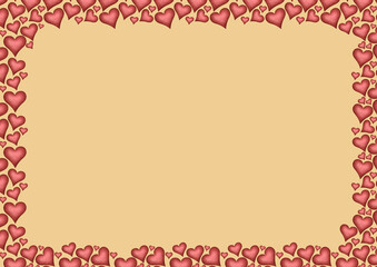 marco de corazones rosas oscuros con fondo ocre