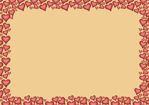 marco de corazones rosas oscuros con fondo ocre