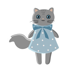 Cat girl in a dress, vector illustration on a white background. Can be used as a print on children's clothing, greeting cards, invitations to children's parties, room poster.