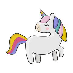 Cute little white magic unicorn. Vector illustration isolated on white background. Print for t-shirts, stickers,  design and more.
