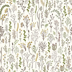 Seamless pattern. Set of colorful wild plants.