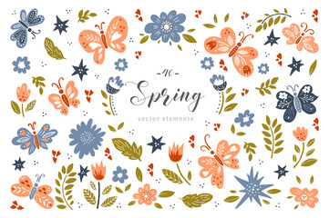 Spring big collection. Hand drawn illustration on white background