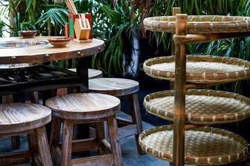 Peasant style hot pot surrounding stove and table, chair and dining table match