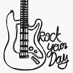 Rock your day, electronic guitar line art drawing illustration