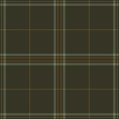 Green brown plaid pattern. Dark tartan checked plaid background vector for duvet cover, flannel shirt, skirt, or other modern autumn winter fashion textile print.