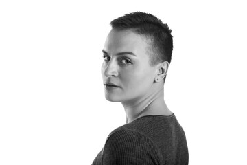 Portrait of beautiful woman with short elegant hairstyle