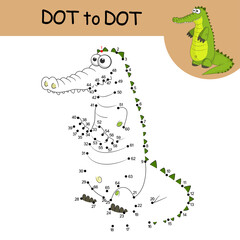 Dot to dot Game with answer. Crocodile. Connect the dots by numbers to draw cute cartoon Alligator. Logic Game and Coloring Page for preschool. Education card for kids learning counting numbers 1-66.