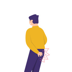 illustration of a man holding his butt in pain. people suffer from hemorrhoids, ulcers, as well as bruises or wounds on the bottom. flat style. vector design elements
