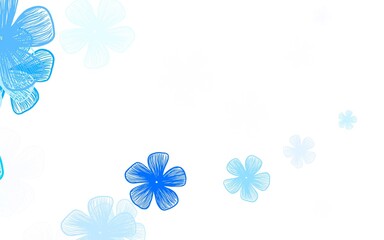 Light BLUE vector doodle template with flowers.