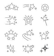 Set of star icons. Falling star, Sparkles, shining burst, twinkling, glitter. Stars flat line icons for website and mobile apps. Vector illustration