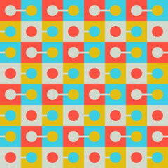 Seamless geometric pattern with the image of circles, squares. Vector design for web banner, business presentation, brand package, fabric, print, wallpaper, postcard.