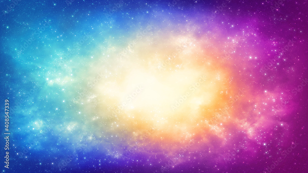 Poster abstract background of a bright nebula in a multicolored universe full of stars. realistic illustrat