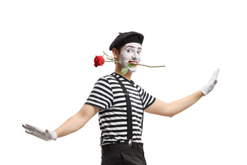 Mime holding red rose in his mouth