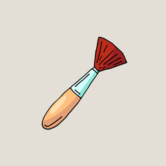 Cosmetic brush for powder and blush. Face and body care products. Vector hand-drawn doodle illustration.