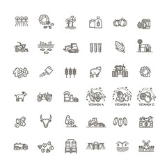 Set of Agriculture and Farming Line Icons