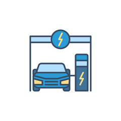 Car Charging at Electric Recharging Point vector concept colored icon or symbol