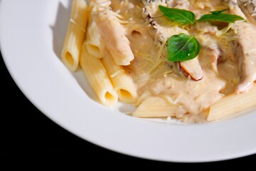 Massa bolonhesa dos espaguetes com molho de tomate, filé de carne, filé frango, vegetais, legumes e carne triturada.