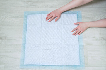 Hygienic absorbent pad for litter dogs on floor.