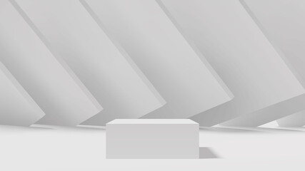 White minimal platform for product presentation with geometric shapes background, 3d render podium mockup vector