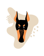 Vector portrait of Doberman. Cartoon illustration with dog for print, poster, sticker or card.