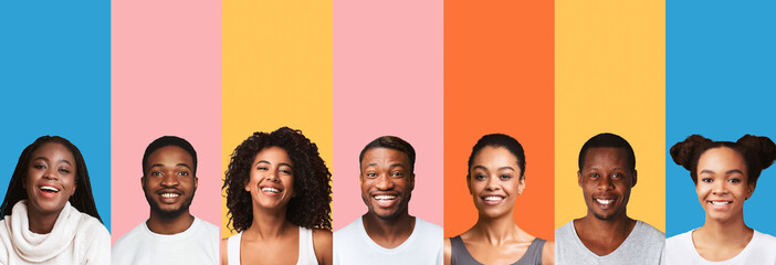 Collage Of African American Millennial People Portraits On Colorful Backgrounds
