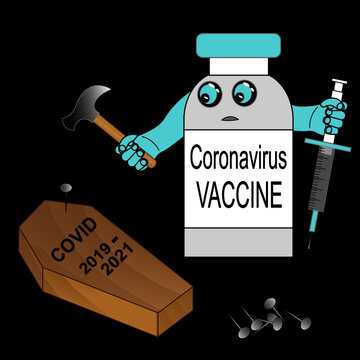 The Funeral Of COVID. The Vaccine Puts The Nail In The Coffin Of Coronavirus. 