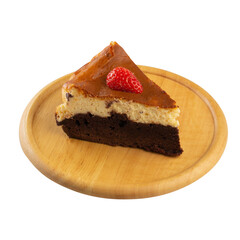 Basque burnt cheesecake : European cheesecake with soft center, creamy and light isolated on a white background.