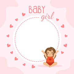 Pink Baby Shower Invitation Card, Cute Baby Girl Poster, Greeting Card, Banner Design Template Cartoon Vector Illustration