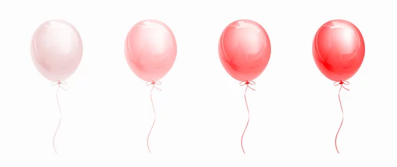 Fotobehang Red glossy helium balloons isolated on white. Set of ballons of different saturation from light pink to deep red. Decorations for holiday, birthday, anniversary, celebration © Ayvengo