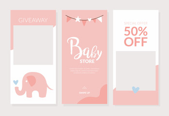 Baby Store Banner Design Template, Baby Shop, Kids Clothes, Toys, Care Products Special Offer, Giveaway Poster, Banner, Flyer Cartoon Vector Illustration