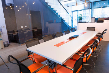 Modern conference table in a meeting room of a company