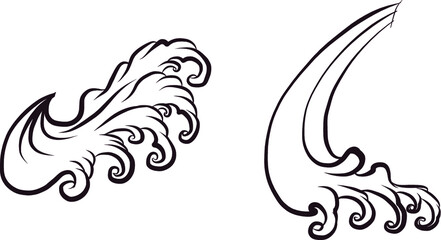 hand drawn wave for tattoo design.doodle art Japanese wave isolate on white background.