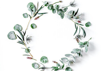 spring with morden herbal mockup on white background top view