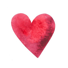 Watercolor textured pink and red heart on white background isolated. Hand-drawn illustration