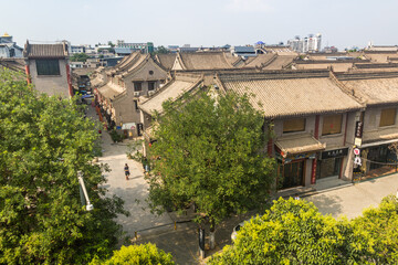 XI'AN, CHINA - AUGUST 3, 2018: Buildings and roads of the old town of Xi'an, China