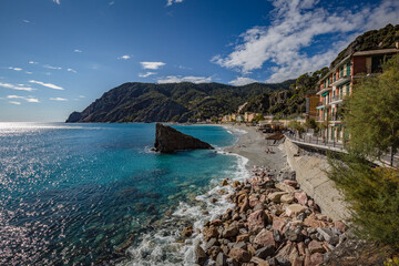 Winter seascape. Monterosso al Mare, a coastal village and resort in Cinque Terre, Italy