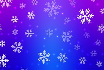 Fototapeta na wymiar Light Pink, Blue vector background with xmas snowflakes, stars.