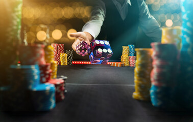 Man gambling at the craps table - 408561344