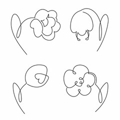 Vector set of flowers drawed by one continuous line style. Isolated blossom on the white background