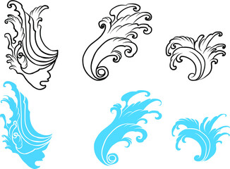 Fototapeta premium water splash and Japanese wave for tattoo.Japanese wave for tattoo.cloud tattoo ,coloring book japanese style.Traditional Asian tattoo.Tattoo art highly detailed in line art style.