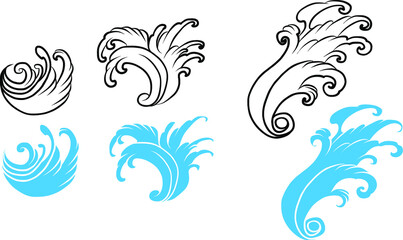 Fototapeta premium water splash and Japanese wave for tattoo.Japanese wave for tattoo.cloud tattoo ,coloring book japanese style.Traditional Asian tattoo.Tattoo art highly detailed in line art style.