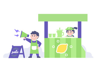 Kids entrepreneurial skill education concept illustration. Kids selling lemonade concept illustration