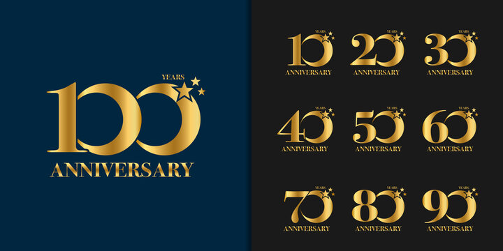 Set of anniversary logotype. Golden anniversary celebration emblem design.