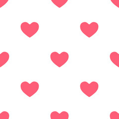 Seamless pattern with cute pink hearts is on white background. Illustration for a cover, a poster or a textile design. Save with the Clipping Mask.