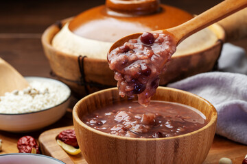 Chinese food. The delicious eight treasures porridge is on the table