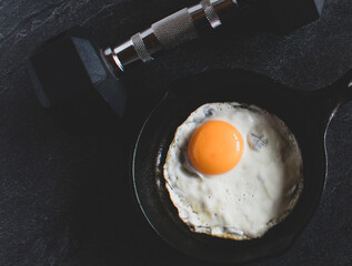 fried eggs in a frying pan 