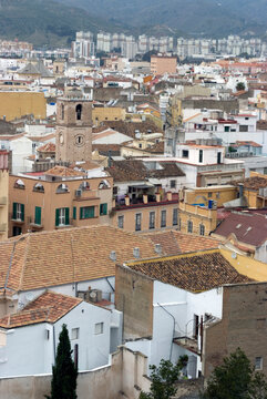View over the city from the Alcazaba, Malaga, Andalusia, Spain.